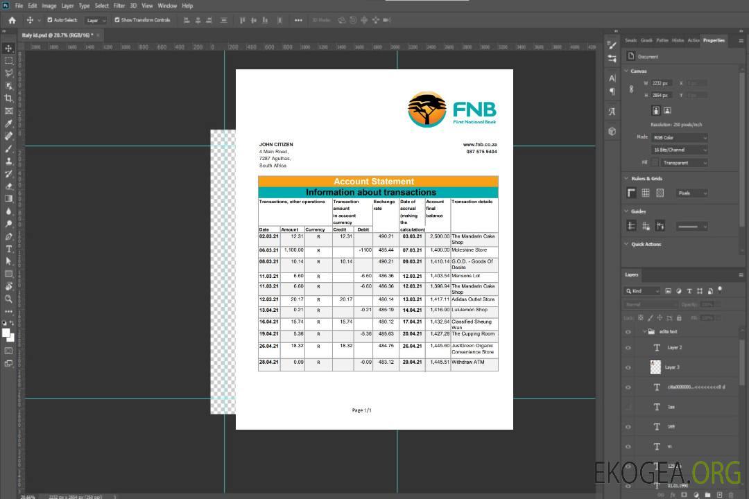 Afrique du Sud FNB excel pdf template